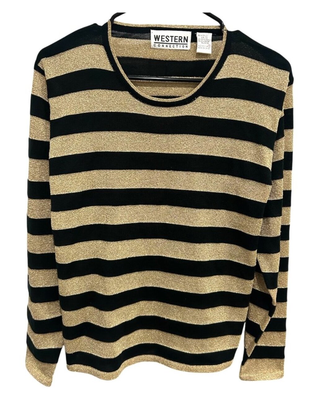 Western Connection Gold Black Metallic Striped Sweater Size M Retro Statement